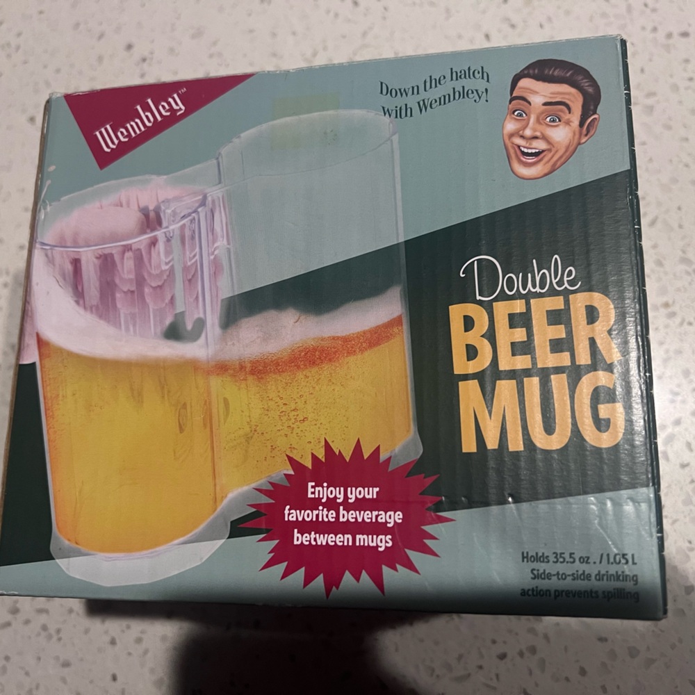 Wembley Double Beer Mug Clear plastic novelty humor gag white elephant party